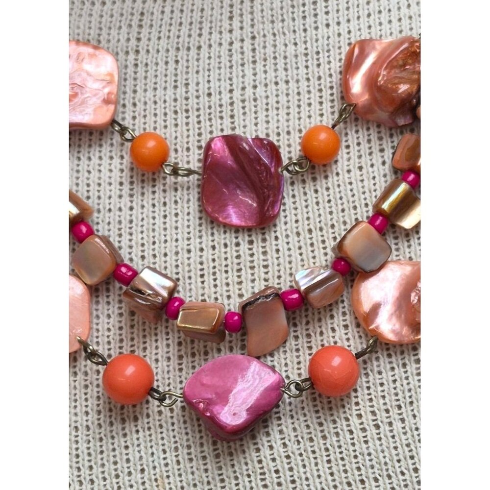 Vintage Mid‑Century Multi‑Strand Beaded Necklace Pink Peach Purple Boho Jewelry. - Picture 2 of 11